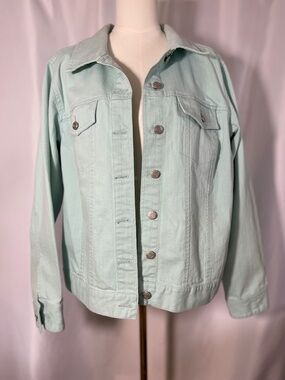 Avenue Blues Mint Green Denim Jacket Women’s 18/20 Stretch Trucker Plus Size